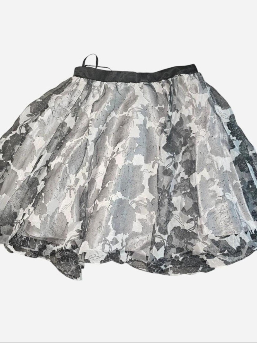 Floral Lace-Overlay Black & White Skirt